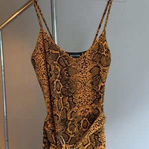 Orange Snakeskin Print Vibrant Spaghetti Strap Dress Adjustable Belt